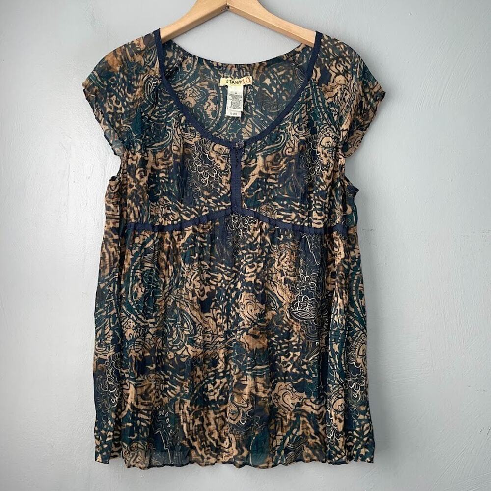 Stamp 10 Babydoll Top Size 10 Sheer Dark Earthy Popover Boho Fairy Grunge Y2K